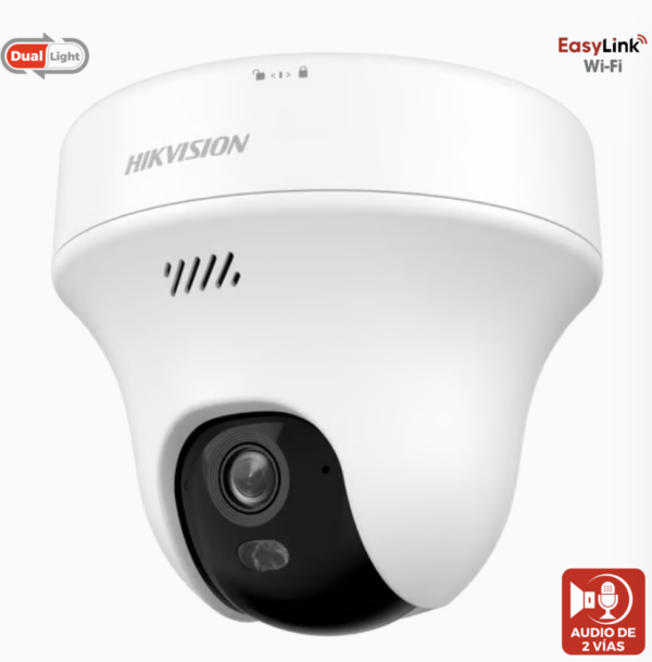 Turret PT IP 3K Megapixel / Lente 2.8 mm / Dual Light (20 mts IR + 15 mts Luz Blanca) / Wi-Fi / IP54 / dWDR / H.265 / Audio Bidireccional (Micrófono y Bocina)