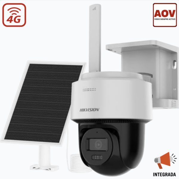 KIT SOLAR IP ALL IN ONE / AOV / PT IP 4 MEGAPIXEL / LENTE 2.8 MM / PANEL SOLAR + BATERÍA DE RESPALDO DE LITIO (9000 MAH) / CONEXIÓN 4G / AUDIO DE DOS VÍAS / DUAL LIGHT / IP66 / MICRO SD