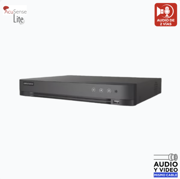 AUDIO BIDIRECCIONAL DVR 4 CANALES TURBOHD + 1 CANAL IP / 2 MEGAPIXEL (1080P) LITE / ACUSENSE LITE (EVITA FALSAS ALARMAS) / AUDIO POR COAXITRON / 1 BAHIA DE DISCO DURO / H.265+ / SALIDA DE VÍDEO FULL HD