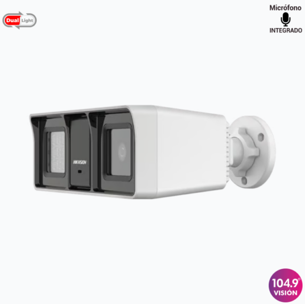 DUAL LIGHT + COLORVU BALA TURBOHD 3K (5 MEGAPIXEL) / LENTE 2.8 MM / 60 MTS IR + 60 MTS LUZ BLANCA / GRAN ANGULAR 104.9° / EXTERIOR IP67 / MICRÓFONO INTEGRADO / DWDR / 4 TECNOLOGÍAS