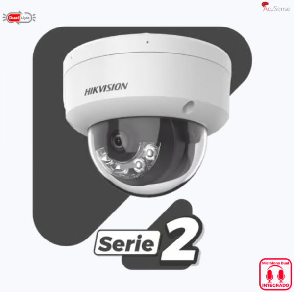DUAL LIGHT + 2 MICRÓFONOS INTEGRADOS DOMO IP 4 MEGAPIXEL / LENTE 2.8 MM / 30 MTS LUZ BLANCA + 30 MTS IR / ACUSENSE / EXTERIOR IP67 / IK10 / WDR 120 DB / POE / ONVIF / MICRO SD / METAL / ACUSEARCH