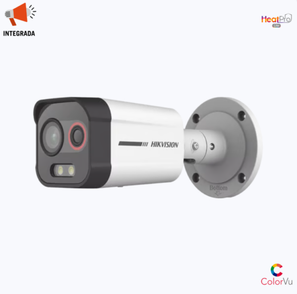 CÁMARA BALA IP TÉRMICA Y ÓPTICA BIESPECTRAL / ANÁLISIS DE VIDEO (VCA) PARA PROTECCIÓN PERIMETRAL / CLASIFICA VEHÍCULO/HUMANO / TÉRMICA 96 X 72 / ÓPTICA 4 MP COLORVU / IP67 / AUDIO Y ALARMA VISUAL