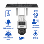 KIT SOLAR IP ALL IN ONE / DOBLE DETECCIÓN (RADAR + PIR) / PT IP 4 MEGAPIXEL / LENTE 2.8 MM / PANEL SOLAR / BATERÍA DE RESPALDO DE LITIO 90WH (HASTA 2 DÍAS) / CONEXIÓN 4G / AUDIO DE DOS VÍAS / ACCESORIOS DE INST.
