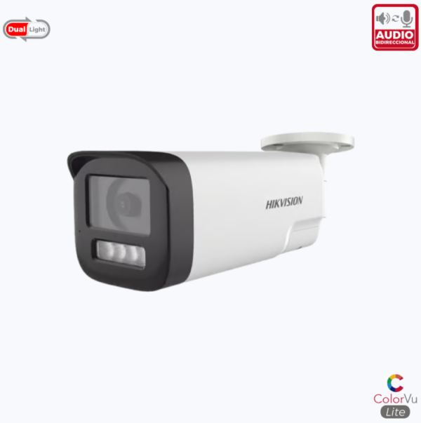 [AUDIO BIDIRECCIONAL + DUAL LIGHT + COLORVU] BALA TURBOHD 4K (8 MEGAPIXEL) / LENTE 3.6 MM / 80 MTS IR EXIR + 80 MTS LUZ BLANCA / MICRÓFONO Y BOCINA INTEGRADO / EXTERIOR IP67 / METAL / DWDR