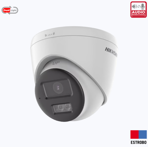 [AUDIO BIDIRECCIONAL + SIRENA & ESTROBO + DUAL LIGHT + COLORVU] TURRET TURBOHD 4K (8 MEGAPIXEL) / LENTE 2.8 MM / 40 MTS IR EXIR + 40 MTS LUZ BLANCA / SIRENA / MICRÓFONO Y BOCINA INTEGRADO / EXTERIOR IP67 / DWDR