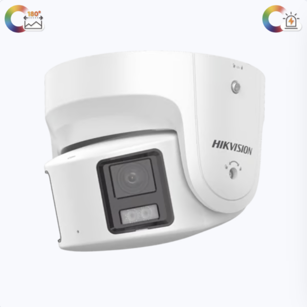 [PROTECCIÓN ACTIVA] TURRET IP PANORÁMICA 8 MEGAPÍXEL / 2 LENTES 4 MM (180°) / IMAGEN A COLOR 24/7 (COLORVU) / POE / WDR 130° / IP67 / ACUSENSE / LUZ ESTROBOSCÓPICA Y ALARMA AUDIBLE / 30 MTS LUZ BLANCA / MICRO SD